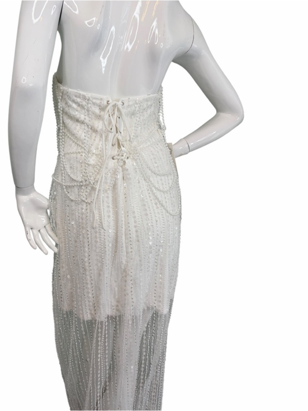 Strapless pearl Beaded shine sparkle embellished Illusion Evening Dress L XL NWT - Picture 11 of 15